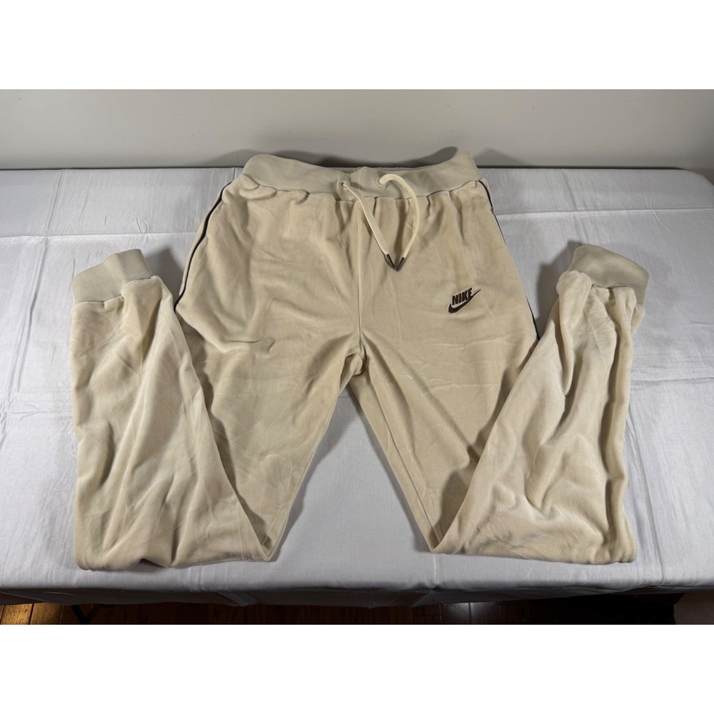 Nike Velour Joggers Mens Large Cream Beige Brown Stripe Track Pants 0569